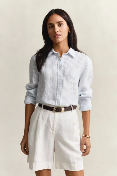 Gant Regular Fit Striped Linen Shirt In Blue