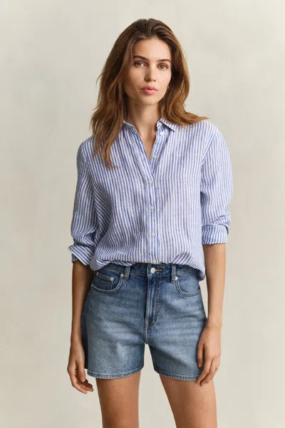 Gant Regular Fit Striped Linen Shirt In Blue