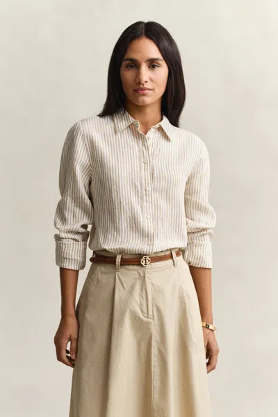 Gant Regular Fit Striped Linen Shirt In Neutral