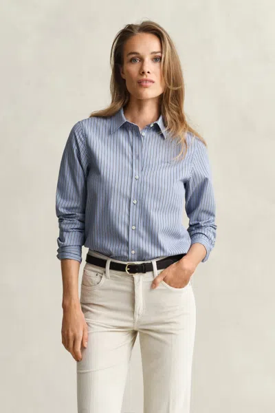 Gant Regular Fit Striped Poplin Shirt In Blue