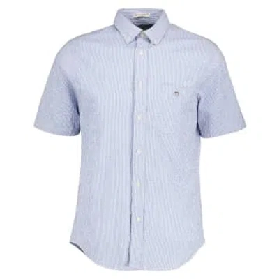 Gant Regular Fit Striped Seersucker Short Sleeve Shirt In Blue