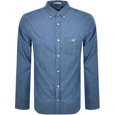 Gant Regular Indigo Long Sleeved Shirt Blue