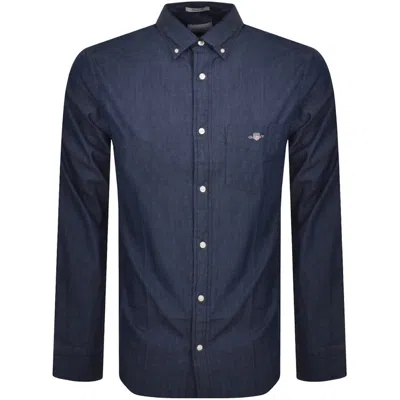 Gant Regular Indigo Long Sleeved Shirt Navy In Blue