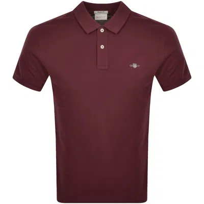 Gant Regular Shield Pique Polo T Shirt Burgundy