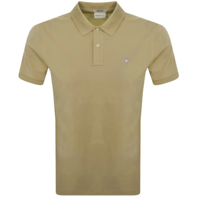 Gant Regular Shield Pique Polo T Shirt Khaki In Brown