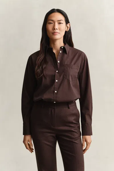 Gant Relaxed Fit Classic Poplin Shirt In Brown