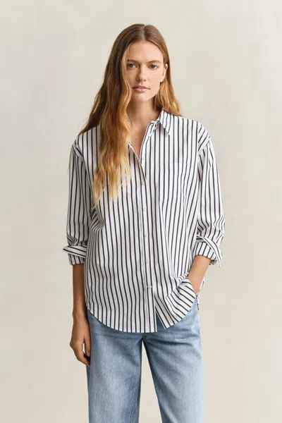 Gant Relaxed Fit Classic Striped Poplin Shirt In Blue