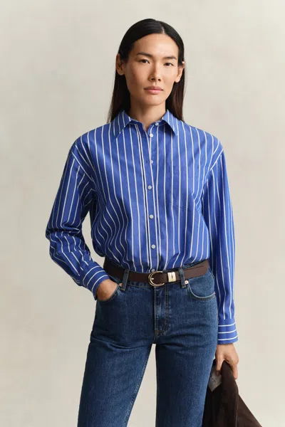 Gant Relaxed Fit Classic Striped Poplin Shirt In Blue