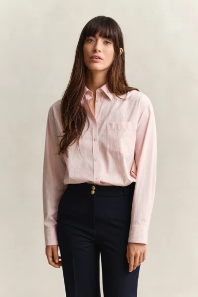 Gant Relaxed Fit Classic Striped Poplin Shirt In Pink