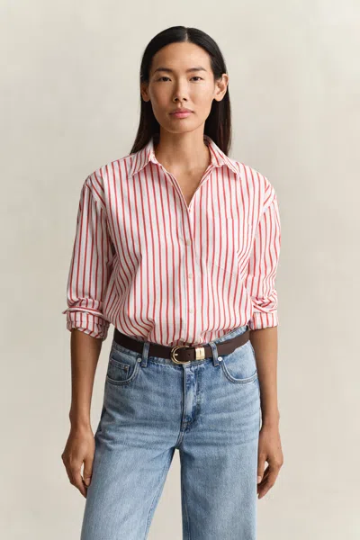 Gant Relaxed Fit Classic Striped Poplin Shirt In Pink