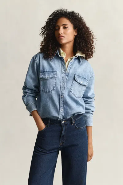 Gant Relaxed Fit Denim Shirt In Blue