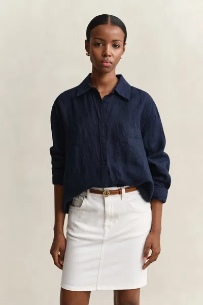 Gant Relaxed Fit Linen Shirt In Blue