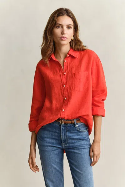 Gant Relaxed Fit Linen Shirt In Red