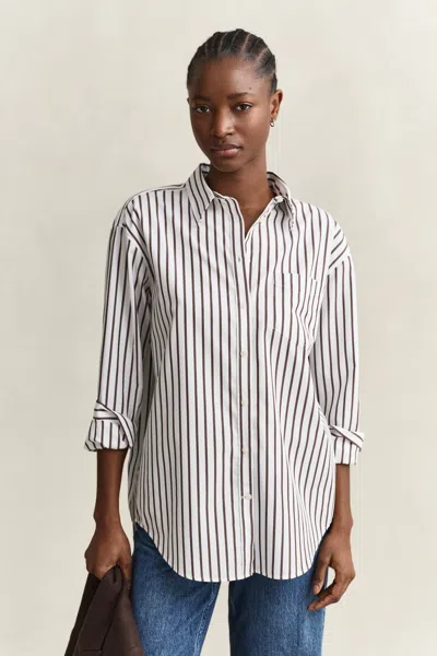 Gant Relaxed Fit Striped Classic Poplin Shirt In Brown