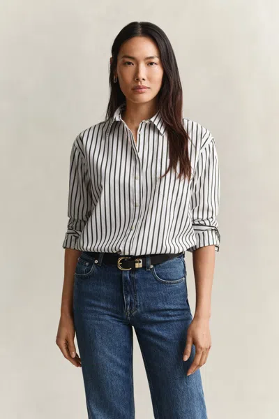 Gant Relaxed Fit Striped Classic Poplin Shirt In Multi