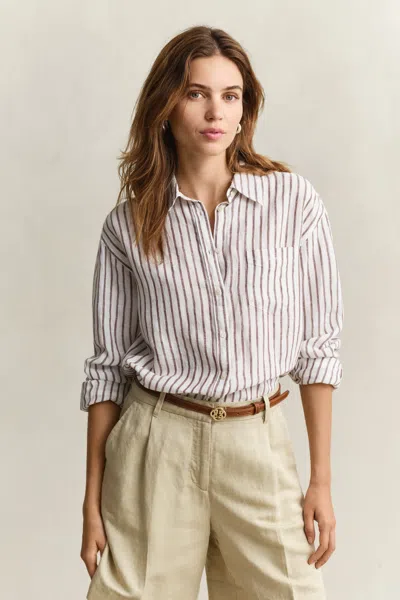 Gant Relaxed Fit Striped Linen Shirt In Neutral