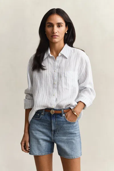 Gant Relaxed Fit Striped Linen Shirt In White