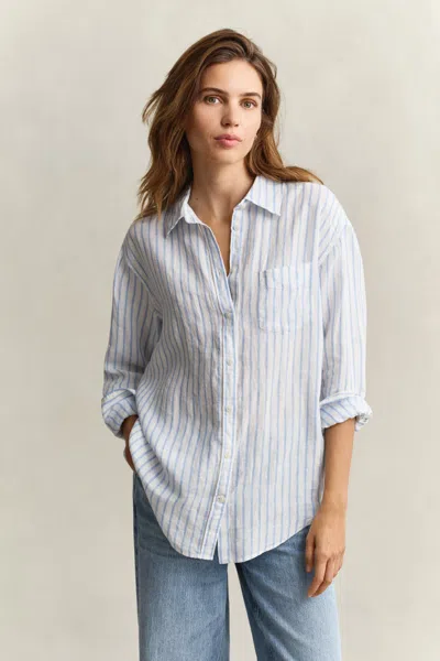 Gant Relaxed Fit Striped Linen Shirt In White