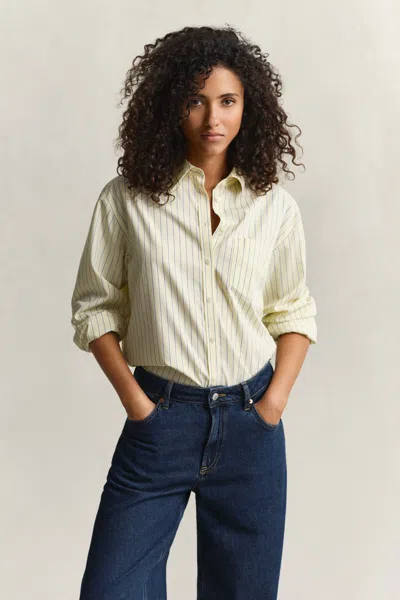 Gant Relaxed Fit Striped Poplin Shirt In Yellow
