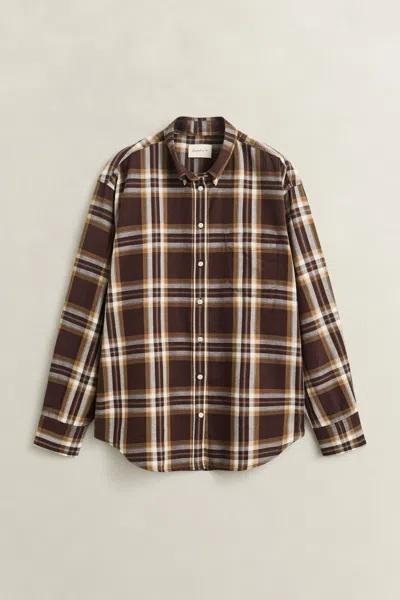 Gant Relaxed Flannel Shirt In Brown