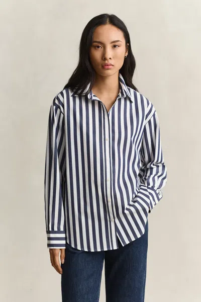 Gant Relaxed Striped Poplin Shirt In Classic Blue