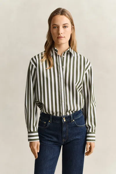 Gant Relaxed Striped Poplin Shirt In Green