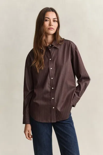 Gant Relaxed Striped Poplin Shirt In Brown