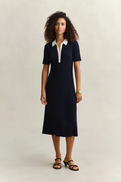 Gant Rib Knit Polo Dress In Blue
