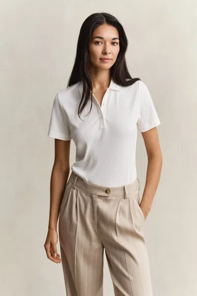 Gant Ribbed Polo Shirt In White