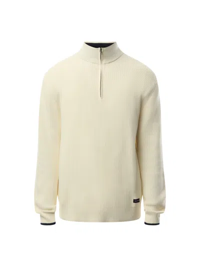 Gant Ribbed Quarter Zip Jumper In Cream