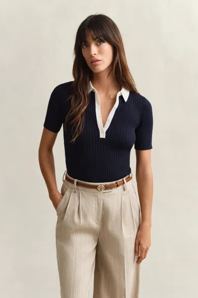 Gant Ribbed Short Sleeve Rugger In Blue