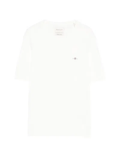 Gant Ribbed Short-sleeve T-shirt In White