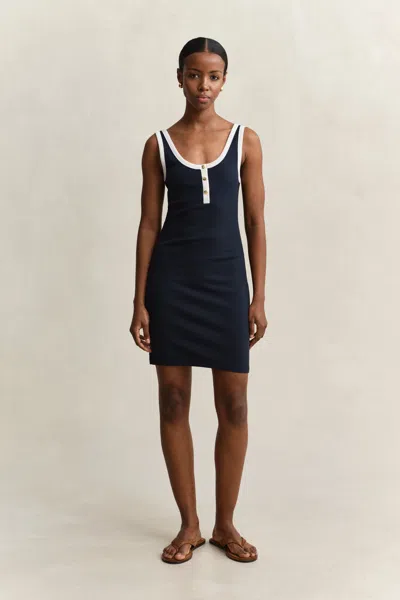 Gant Ribbed Tank Dress In Blue
