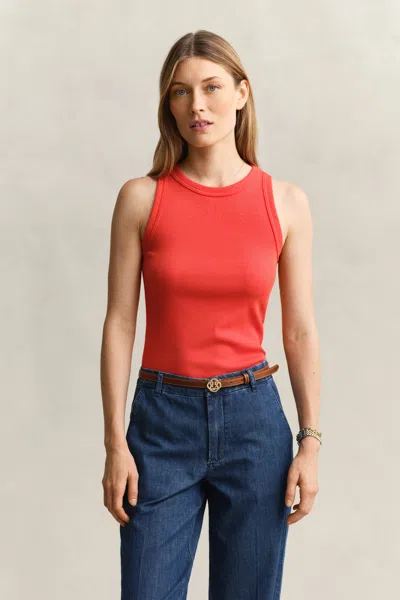 Gant Ribbed Tank Top In Red