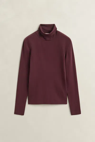 Gant Ribbed Turtleneck Top In Brown