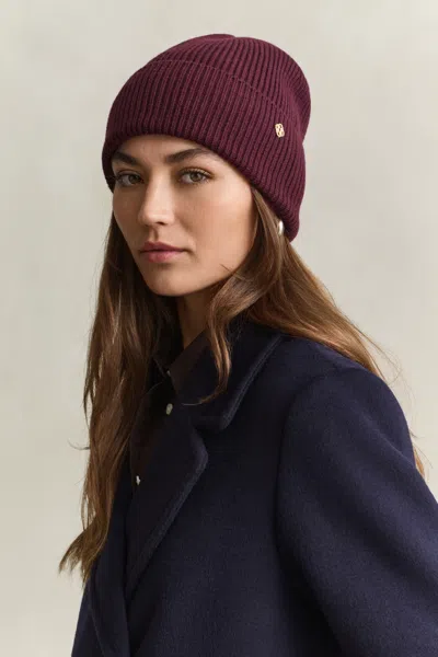 Gant Ribbed Wool Beanie In Darkened Wine