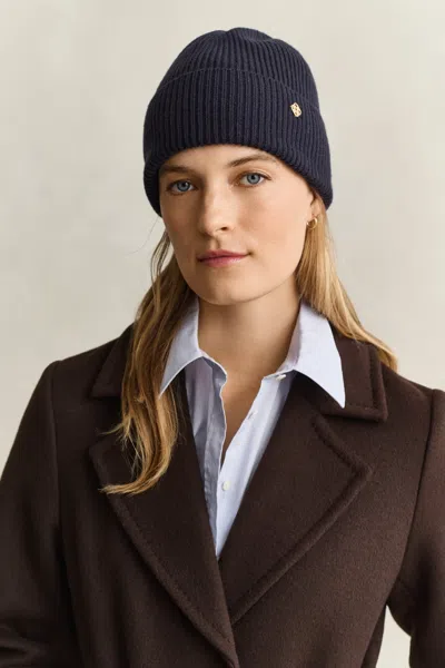 Gant Ribbed Wool Beanie In Blue