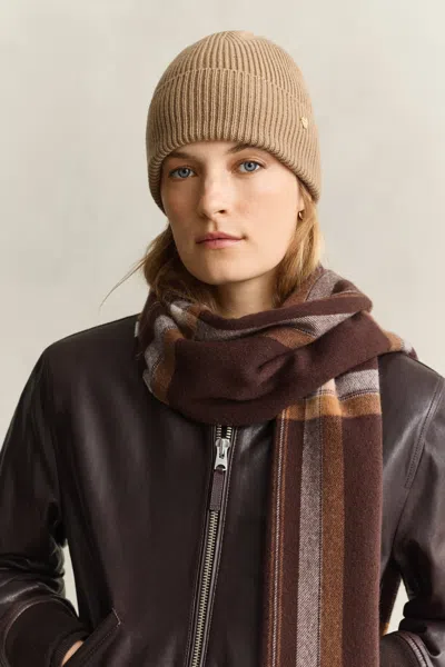 Gant Ribbed Wool Beanie In Brown