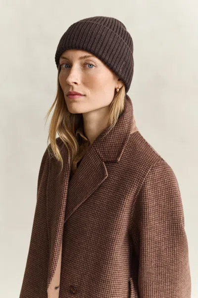 Gant Ribbed Wool Cashmere Blend Beanie In Deep Brown
