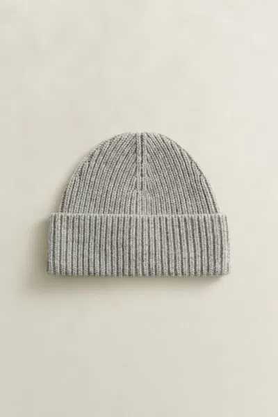 Gant Ribbed Wool Cashmere Blend Beanie In Grey Melange