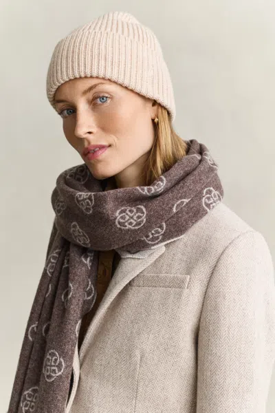 Gant Ribbed Wool Cashmere Blend Beanie In Light Beige Melange