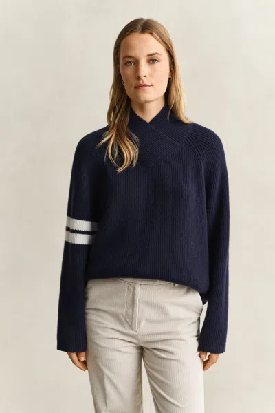 Gant Ribbed Wool Sweater In Navy