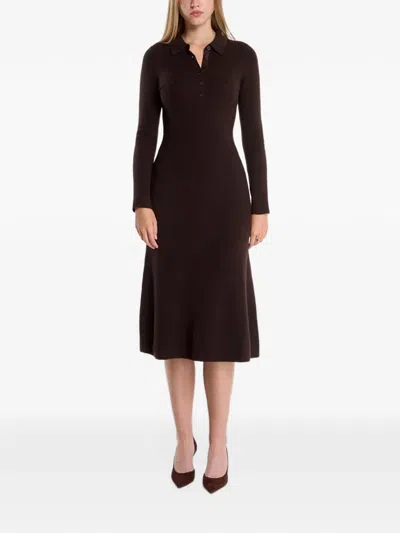Gant Ribbed-knit Long-sleeve Midi Dress In Brown