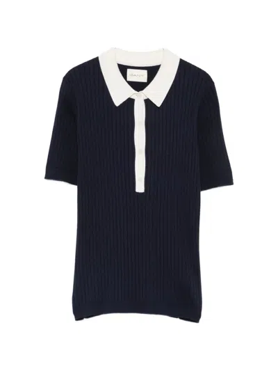 Gant Ribbed-knit Polo Shirt In Blue