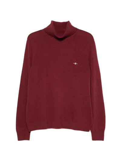 Gant Roll-neck Logo-embroidered Sweater In Red