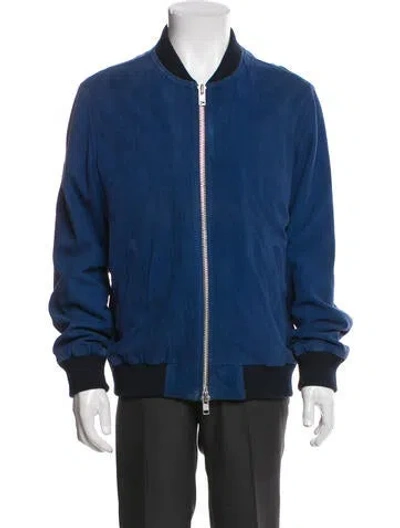 Pre-owned Gant Rugger Leather Colorblock Pattern Bomber Jacket In Blue