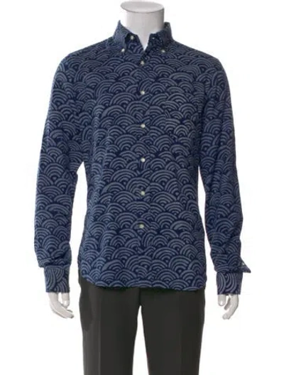 Pre-owned Gant Rugger Patterned Long Sleeve Dress Shirt In Blue