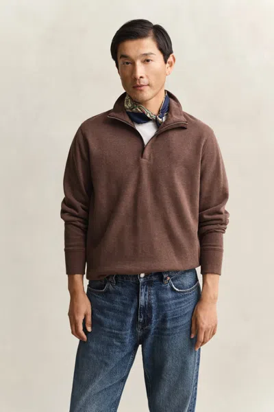 Gant Sacker Rib Half-zip Sweatshirt In Brown