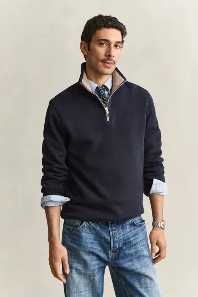 Gant Sacker Rib Half-zip Sweatshirt In Blue