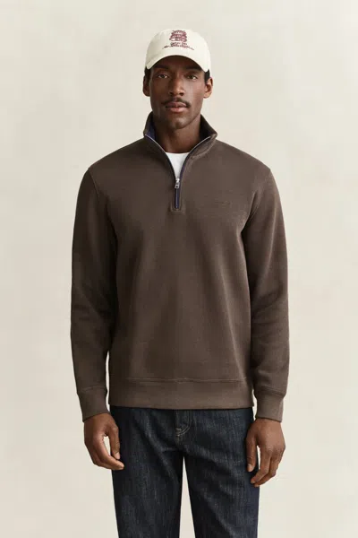 Gant Sacker Rib Half-zip Sweatshirt In Burgundy